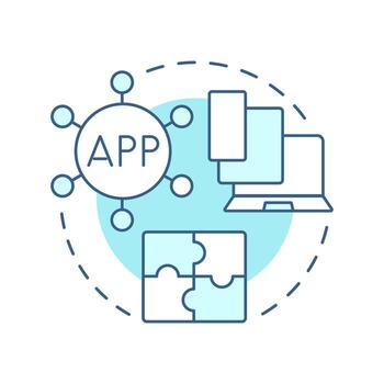 Compatibility testing soft blue concept icon. Software development, crossplatform. Round shape line illustration. Abstract idea. Graphic design. Easy to use in infographic, presentation vector
