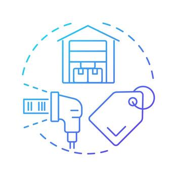 Barcode inventory management blue gradient concept icon. Scanner tracking of stock. Supplies management strategy. Round shape line illustration. Abstract idea. Graphic design. Easy to use in article vector