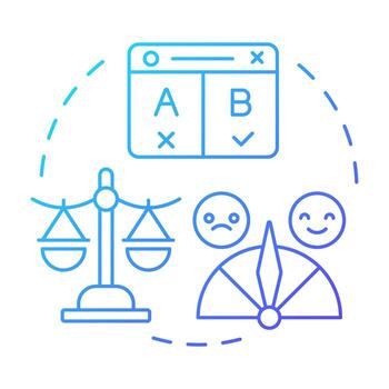 A and B testing blue gradient concept icon. Customer experience, satisfaction. User behaviour. Round shape line illustration. Abstract idea. Graphic design. Easy to use in presentation, infographic vector