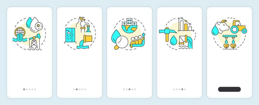 Causes of water scarcity onboarding mobile app screen. Eco crisis. Walkthrough 5 steps editable graphic instructions with linear concepts. UI, UX, GUI vector
