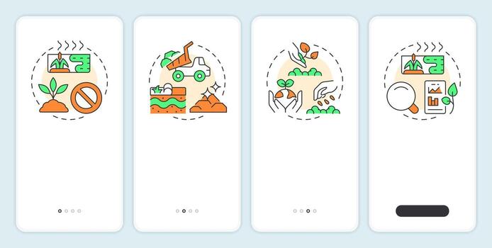 etapas de humedal restauracion inducción móvil aplicación pantalla. agua fuentes. recorrido 4 4 pasos editable gráfico instrucciones con lineal conceptos. ui, ux, gui vector