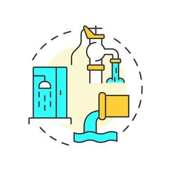 Wasteful use of water multi color concept icon. Careless consumption problem. Cause of freshwater scarcity. Round shape line illustration. Abstract idea. Graphic design. Easy to use in booklet vector