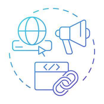 Off-page seo blue gradient concept icon. Web search. Internet, network. Marketing optimization. Round shape line illustration. Abstract idea. Graphic design. Easy to use in presentation, infographic vector