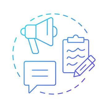 Ad copy creation blue gradient concept icon. Advertisement organization, promoting. Round shape line illustration. Abstract idea. Graphic design. Easy to use in presentation, infographic vector