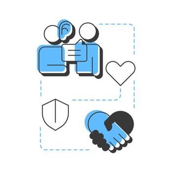 Builds trust modern linear concept icon. Friendship handshake, relationship. Active listening, communication. Flat outline elements connected with dotted lines. Creative visual. Easy to edit vector