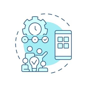 Digital product management soft blue concept icon. Smartphone app, teamwork organization. Round shape line illustration. Abstract idea. Graphic design. Easy to use in infographic, presentation vector