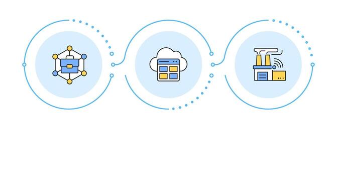 Digital system integration benefits infographic 3 steps. Modern factory, cloud technology. Flow chart infochart. Editable info graphics icons vector