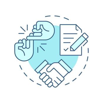 Promise keeping soft blue concept icon. Commitments to stakeholders. Corporate social responsibility pillar. Round shape line illustration. Abstract idea. Graphic design. Easy to use in booklet vector