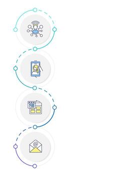Marketing campaign methodology infographic design template. Seo optimization. Data visualization 4 options. Process vertical flow chart vector