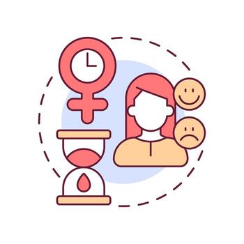 Perimenopause multi color concept icon. Fluctuate estrogen levels, irregular menstrual cycles. Menopause stage. Round shape line illustration. Abstract idea. Graphic design. Easy to use in blog post vector