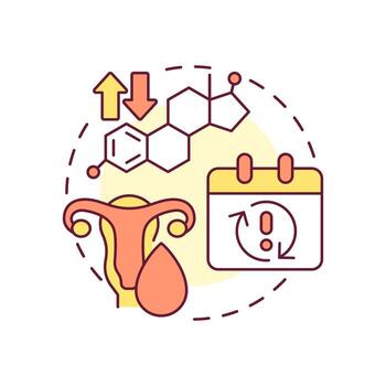 Irregular periods multi color concept icon. Unpredictable menstrual cycle. Symptom of menopause. Gynecology. Round shape line illustration. Abstract idea. Graphic design. Easy to use in blog post vector