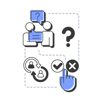 Requests modern linear concept icon. Conversation, dialogue. Social interaction. Networking, disagreement. Flat outline elements connected with dotted lines. Creative visual. Easy to edit vector