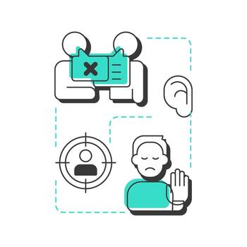 Avoid interrupting modern linear concept icon. Arguing misunderstanding. Social communication, conflict. Flat outline elements connected with dotted lines. Creative visual. Easy to edit vector