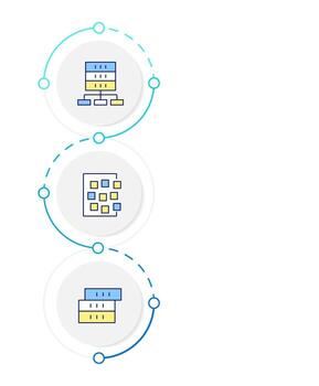 Data management infographic design template. Database, servers. Information organization. Data visualization 3 options. Process vertical flow chart vector