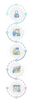 Human resources management infographic design template. Employment process, control. Data visualization 5 options. Process vertical flow chart vector