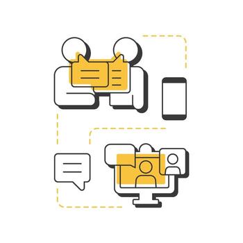 Verbal communication modern linear concept icon. Social messaging, conversation. call, online talking. Flat outline elements connected with dotted lines. Creative visual. Easy to edit vector