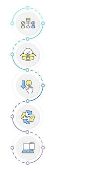 Software engineering infographic design template. Cross platform. Project management. Data visualization 5 options. Process vertical flow chart vector