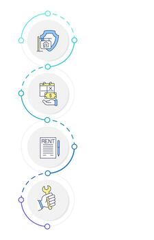 Property renting principles infographic design template. Rent collecting. Maintenance, repair. Data visualization 4 options. Process vertical flow chart vector