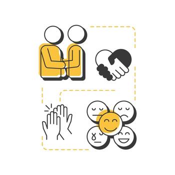Nonverbal communication modern linear concept icon. Social interaction, messaging. Positive personality. Flat outline elements connected with dotted lines. Creative visual. Easy to edit vector
