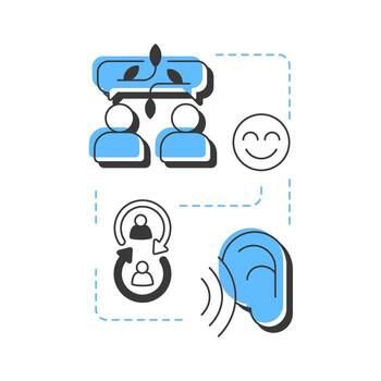 Encourages openness modern linear concept icon. Social relationships, networking. Conversation, dialogue. Flat outline elements connected with dotted lines. Creative visual. Easy to edit vector