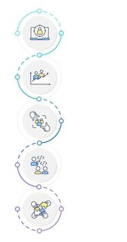 Team management infographic design template. Skill gap, employee training. Business goals. Data visualization 5 options. Process vertical flow chart vector