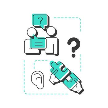 Open-ended questions modern linear concept icon. Conversation, dialogue. Social communication. Puzzle pieces. Flat outline elements connected with dotted lines. Creative visual. Easy to edit vector