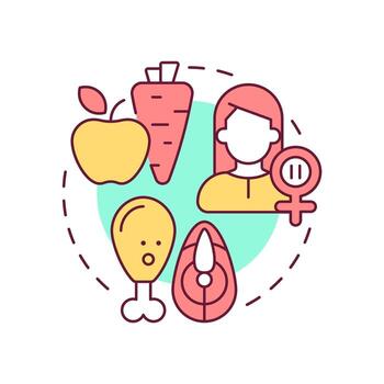 Eat balanced diet multi color concept icon. Reduce climacteric symptoms. Menopause prevention. Women health. Round shape line illustration. Abstract idea. Graphic design. Easy to use in blog post vector
