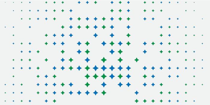 Abstract geometric background with scattered blue and green diamond shapes on white. Minimalist design creating a clean, modern, and dynamic visual pattern vector