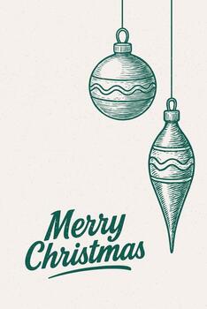 New Year poster, poster for text in retro style. Hand drawn fir branches, text Merry and Bright, template for invitations and cards vector