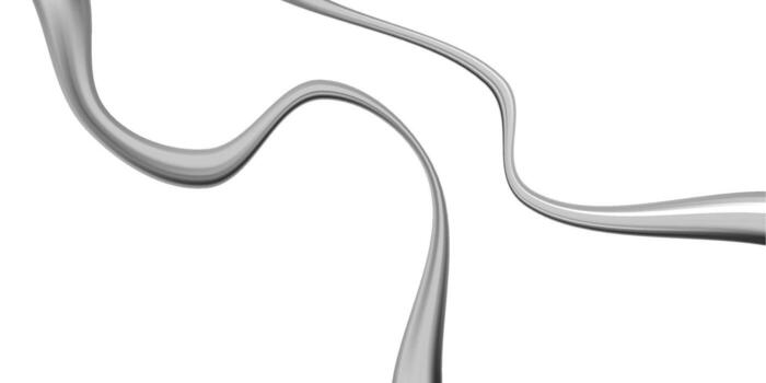 3D chrome metal line shapes with abstract silver liquid spiral effects. Y2K fluid gradients and steel wave patterns for futuristic backgrounds. Glossy holographic ribbons or dynamic coil designs. vector