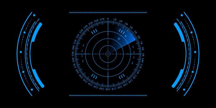 hud Radar tecnología con cyberpunk militar pantallas y futurista ui pantallas. ai exploración interfaces para virtual cabinas o astronave tableros de instrumentos. digital holograma sistemas con objetivo rejillas para juego. vector