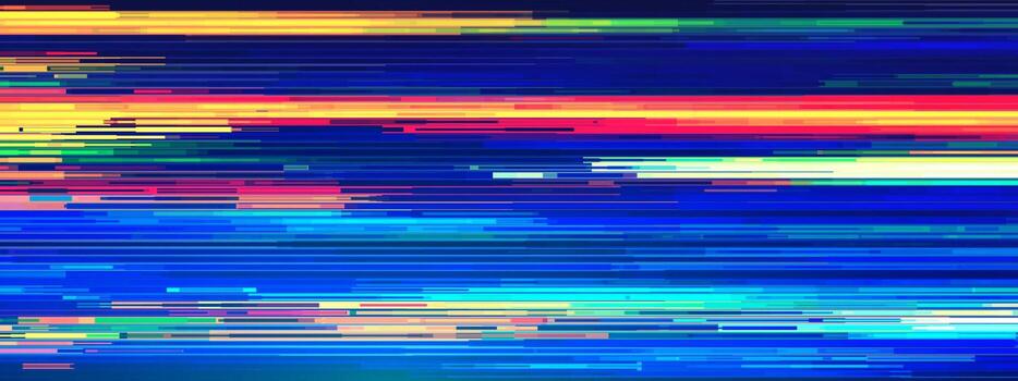 Cyberpunk glitch background with pixel screen effects and digital noise patterns. Retro VHS static overlay with neon error lines for gamer designs. RGB geometric elements or grunge textures tech. vector