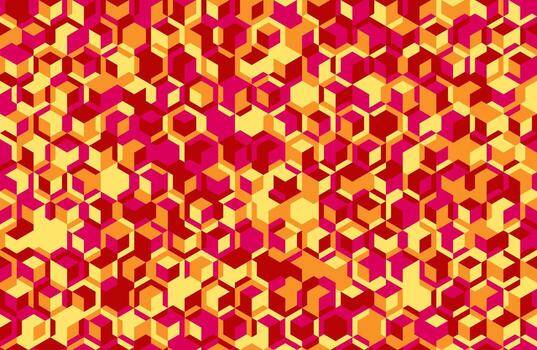 Vibrant geometric abstract background. A dynamic interplay of red, orange, and yellow cubes creates an energetic, modern design perfect for website banners, textiles, or packaging. vector