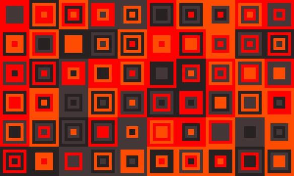 Vibrant geometric pattern of squares in bold red, orange, and dark gray. A dynamic, modern design ideal for backgrounds, website banners, or textile prints. vector