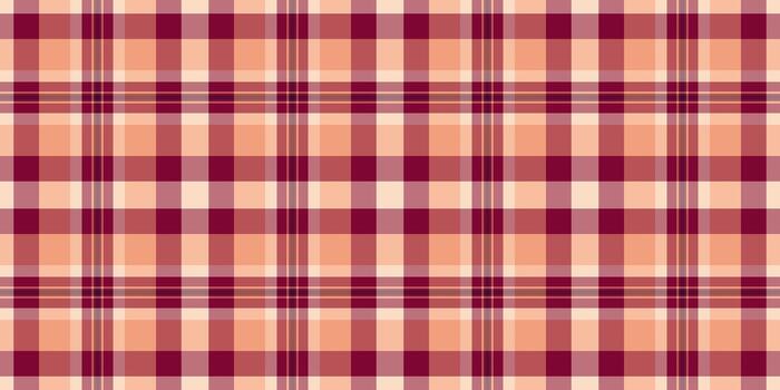 A classic plaid pattern featuring interwoven lines of peach and deep burgundy. Versatile texture for backgrounds, textiles, design elements, or festive holiday themes. vector