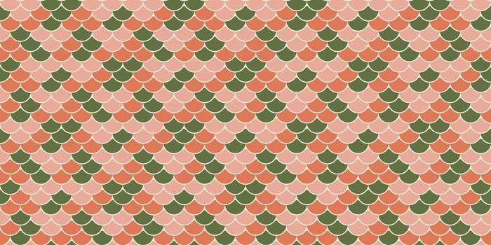 Abstract geometric seamless pattern. Vibrant coral, pink, and olive green scales create a visually appealing, retroinspired design. vector