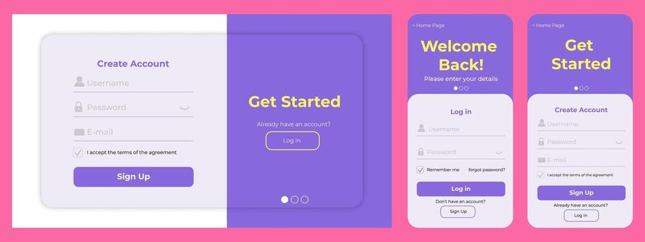 Login and signup interface designs vector