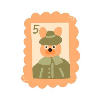 Stamp icon illustration. Mark with rabbit, hand drawn illustration. Isolated element for stickers, scrapbooking, and patterns. vector