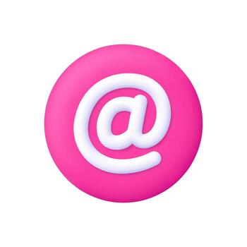 White at or e-mail symbol on pink circle button. Communication, social media, digital identity, online messaging, contact information and networking concept. 3d icon. Cartoon minimal style. vector