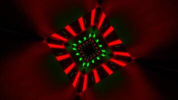 grön och röd neon fyrkant rader omvänd tunnel bakgrund vj slinga i 4k video