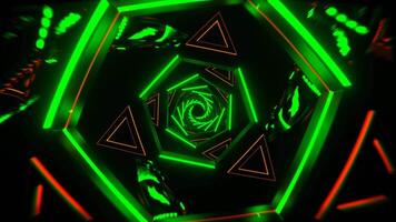 naranja y verde brillante triángulo espejo túnel antecedentes vj lazo en 4k video