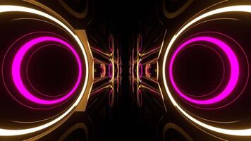 rosado y amarillo neón brillante anillos en marcha atrás túnel antecedentes vj lazo en 4k video