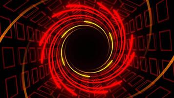 röd och orange neon spiral i hexagonal tunnel bakgrund vj slinga i 4k video