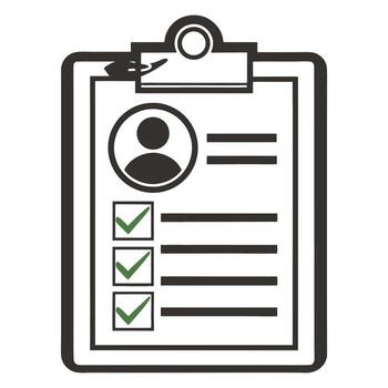 A clipboard with a check mark and a person's name vector