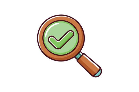 Creative magnifying glass icon with a green check mark, ideal for concepts of verification, search results, and online approval vector