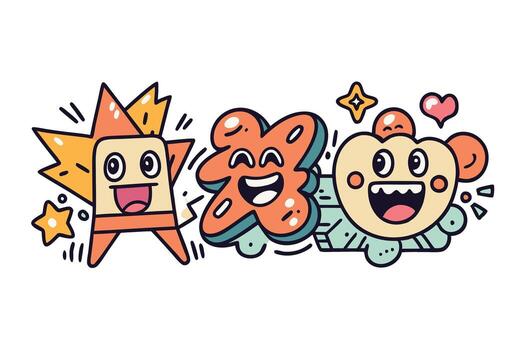 doodles of colorful expressions and signs with joyful characters, perfect for vibrant design applications vector