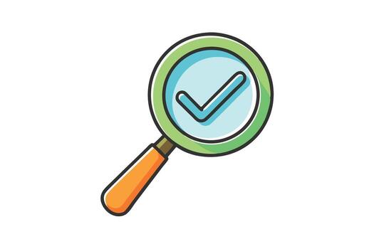 Outline icon of a magnifying glass with a check mark, symbolizing verification, auditing, and review, perfect for business and approval concepts, icon set vector