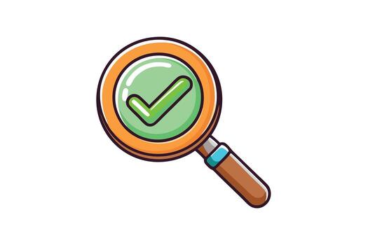 magnifying glass icon with a green check mark symbolizing verification and search in a modern and clean design vector