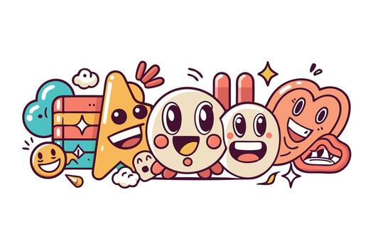 dibujos animados expresiones y señales con varios divertido y contento caras, ilustraciones en un transparente antecedentes para juguetón diseño proyectos vector