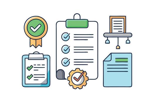 Icons illustrating verified checkmarks for validation, guarantee, and approved concepts in digital design icon set vector